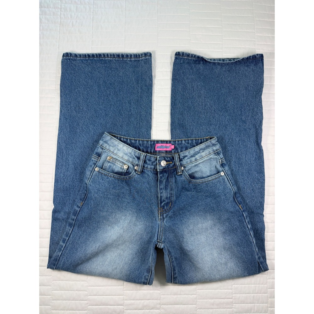 Edikted Mid Rise Wide Leg Baggy Jeans Blue Denim 26 Streetwear Skater Casual - Picture 2 of 9